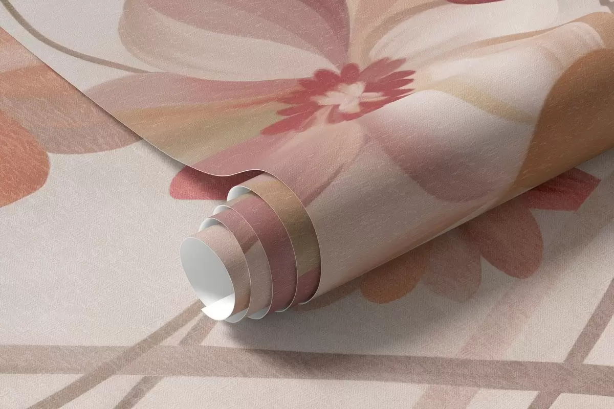 murais de parede Trepadeiras sinuosas com delicadas flores nas cores de pêssego e creme w10083