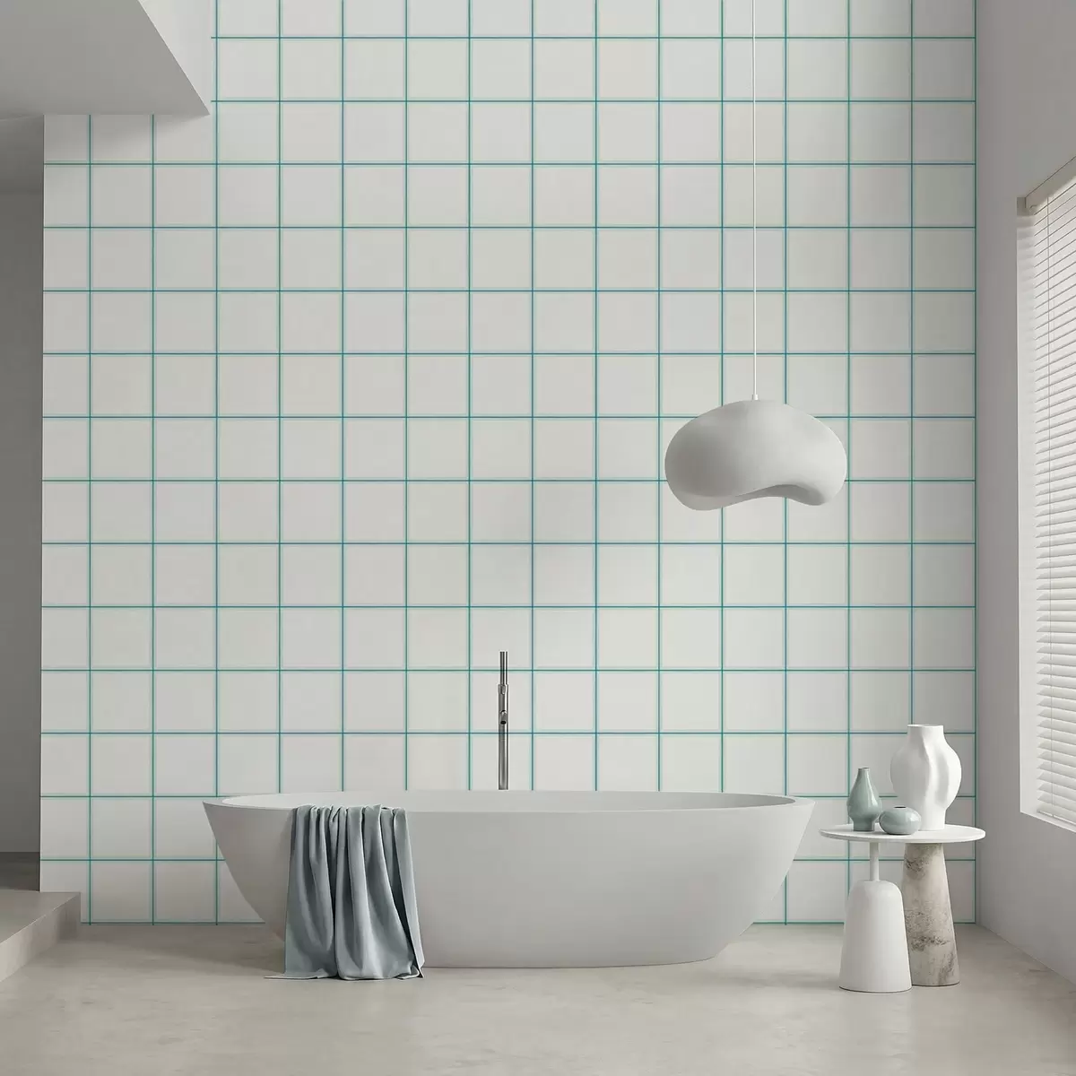 Papel de parede Grelha de nove quadrados brancos com bordas em azul claro a01277v1