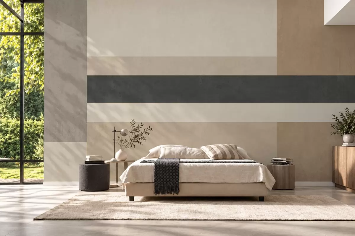 murais de parede Retângulos abstratos em tons quentes de bege com uma faixa escura w05890