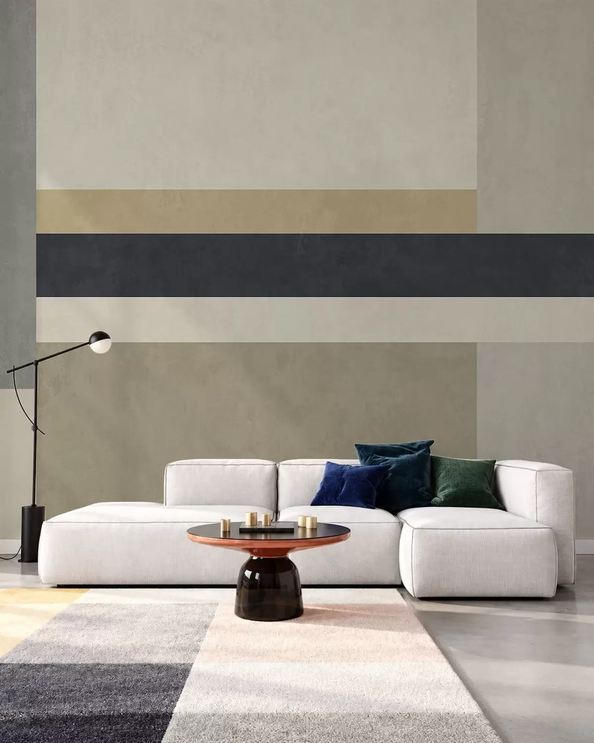 murais de parede Blocos geométricos em tons de bege e cinza com uma faixa escura w05890v1
