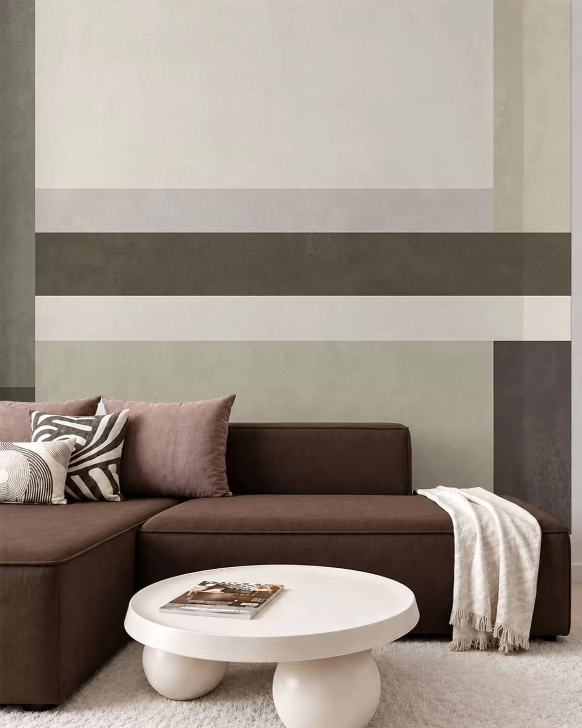 murais de parede Composição geométrica com blocos nas cores verde-oliva, cinza e bege w05890v3