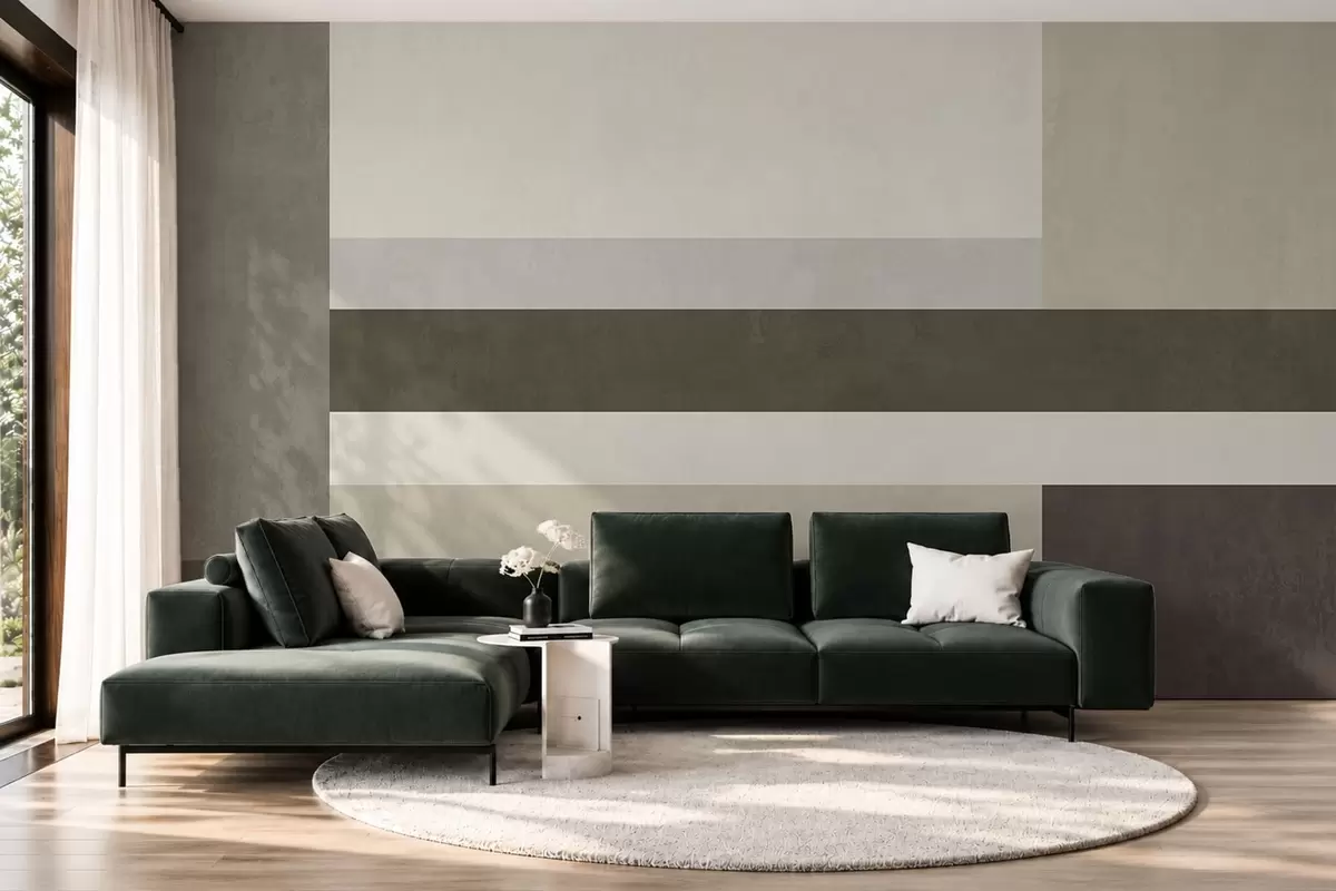 murais de parede Composição geométrica com blocos nas cores verde-oliva, cinza e bege w05890v3