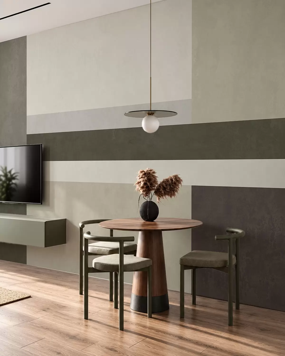 murais de parede Composição geométrica com blocos nas cores verde-oliva, cinza e bege w05890v3