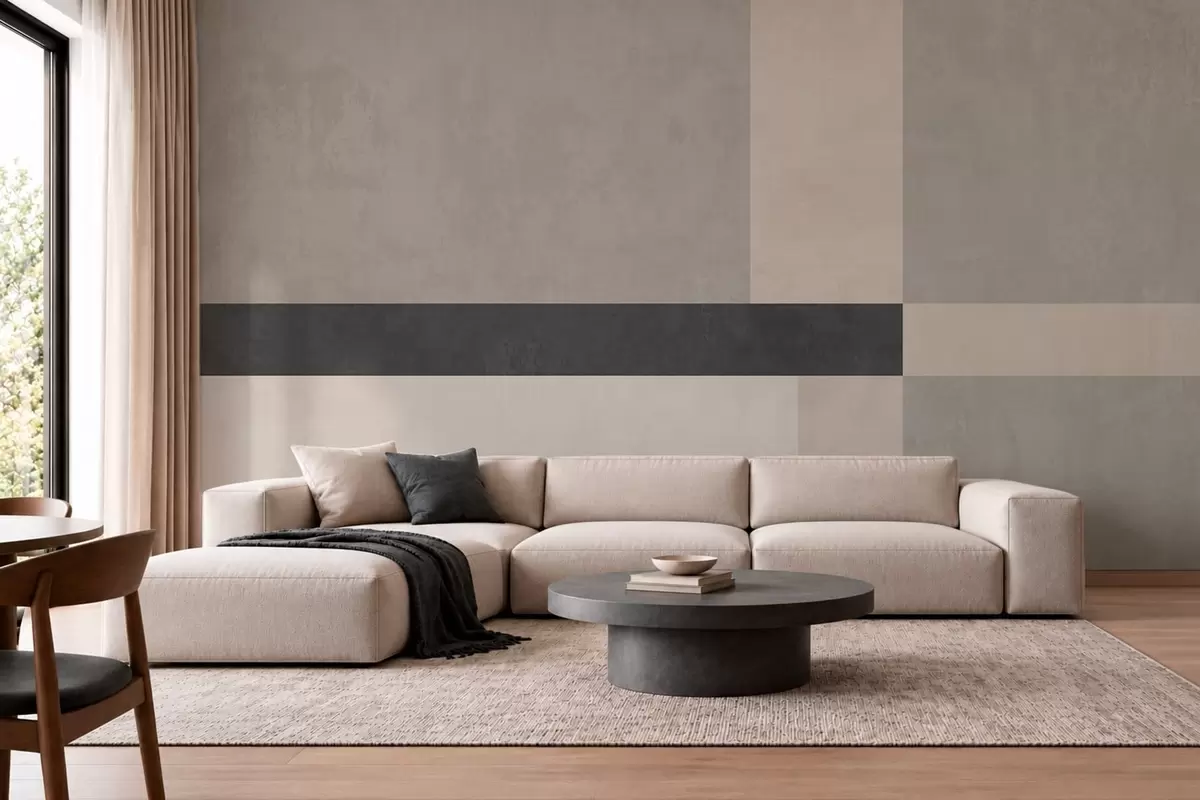 murais de parede Geometria abstrata com blocos bege e cinza e uma faixa escura w05891