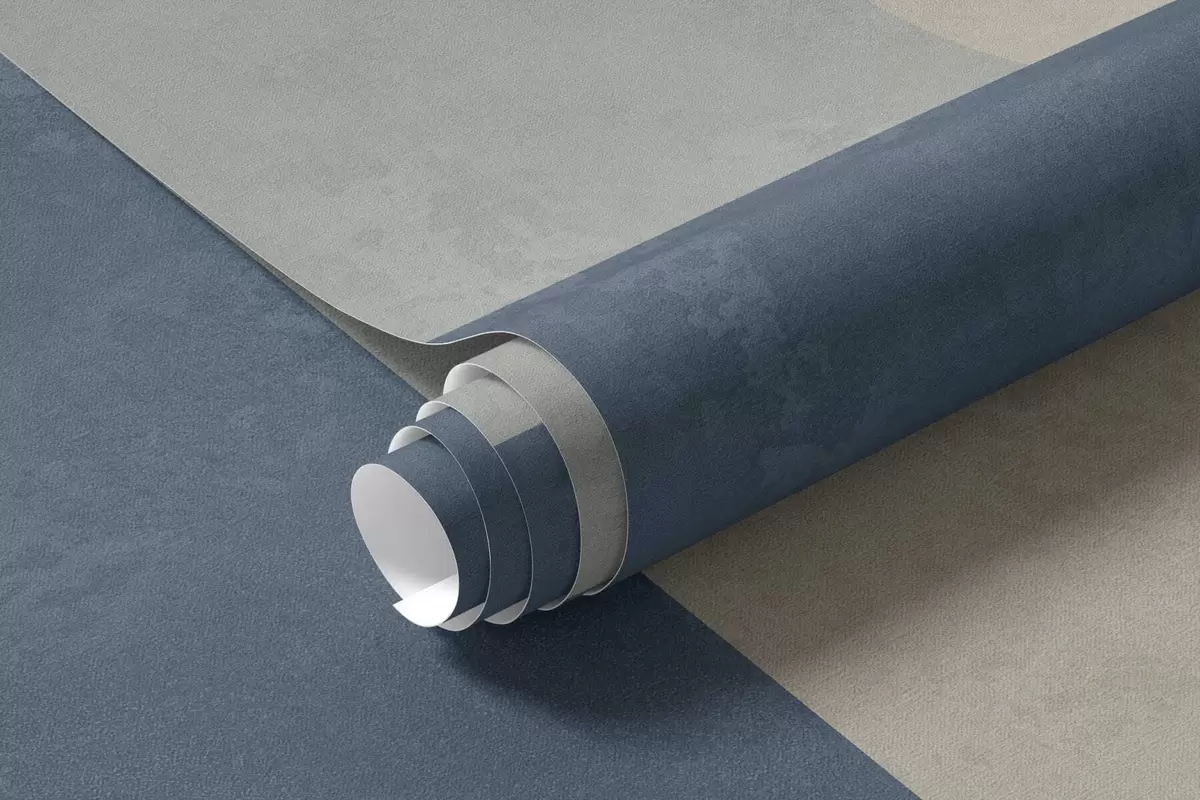 murais de parede Blocos geométricos em tons de cinza e bege com uma faixa azul w05891v1