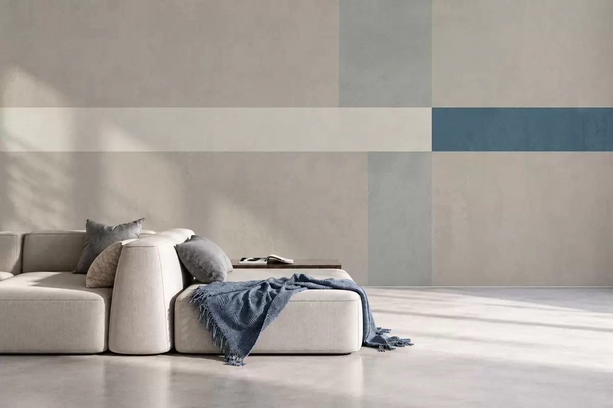 murais de parede Retângulos abstratos em bege e cinza com um toque de azul w05891v2