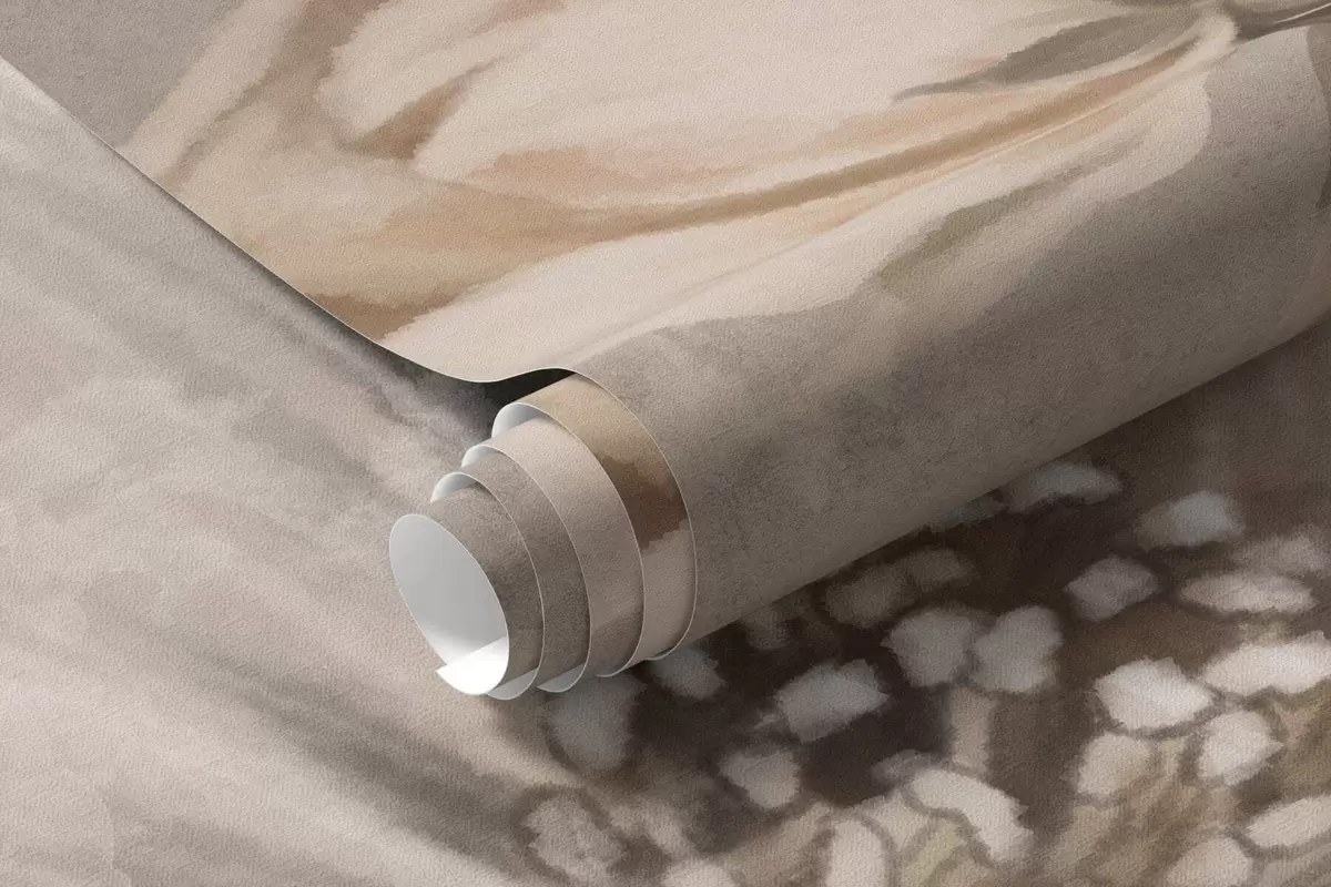 murais de parede Grandes flores nas cores creme e bege, com folhas w05958