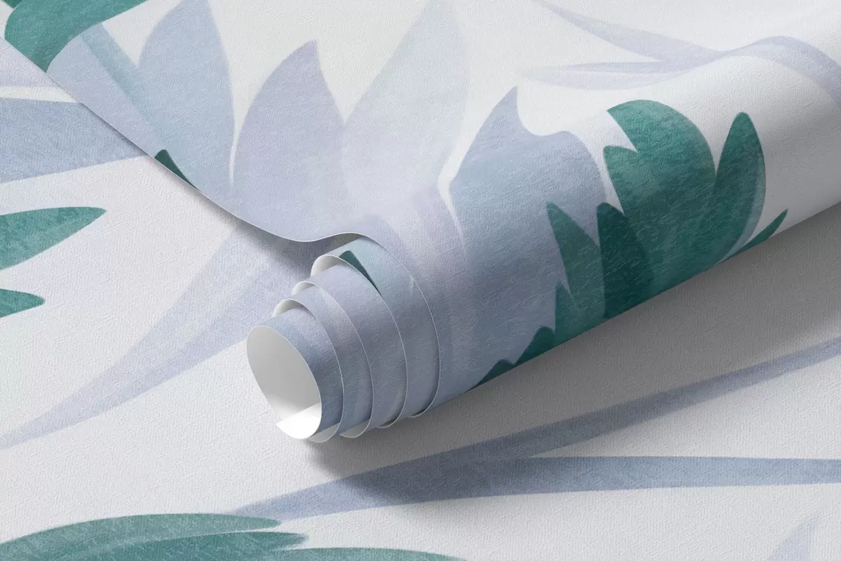murais de parede Gramíneas altas e flores silvestres em tons suaves de azul, estética minimalista w10084v2
