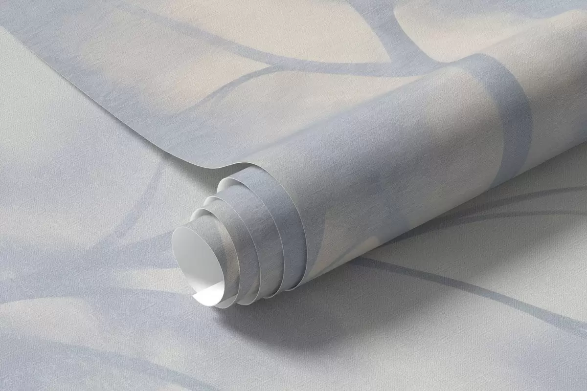 murais de parede Árvore texturizada com galhos, fundo creme claro e azul claro, arte minimalista w10108
