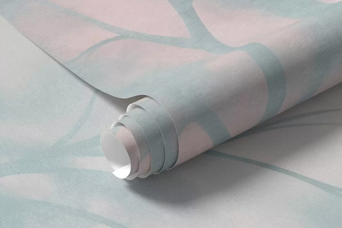 murais de parede Árvore texturizada com galhos, fundo em rosa claro e turquesa, arte minimalista w10108v1