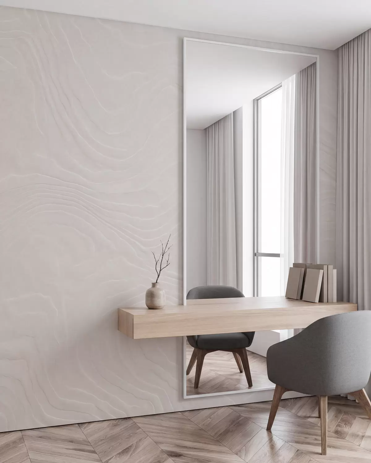 murais de parede Textura abstrata e leve, com linhas onduladas e fluidas e um efeito natural de gesso w10092