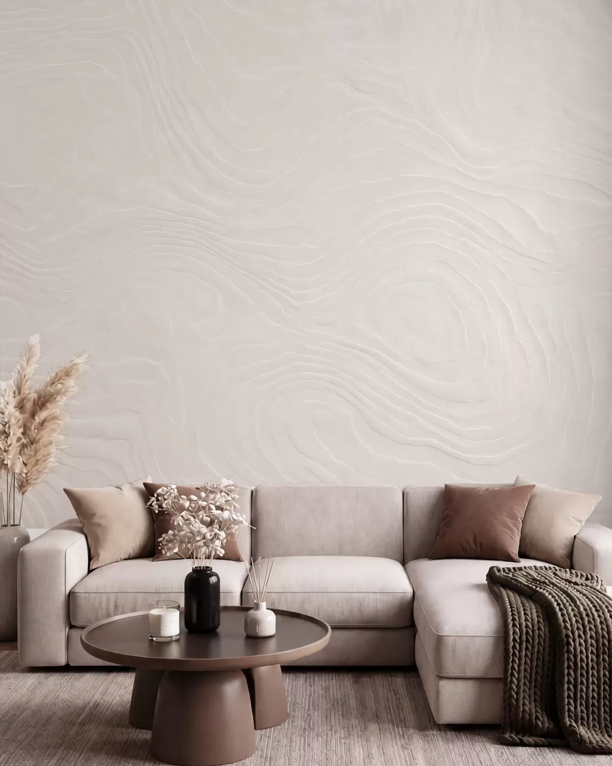 murais de parede Textura abstrata e leve, com linhas onduladas e fluidas e um efeito natural de gesso w10092