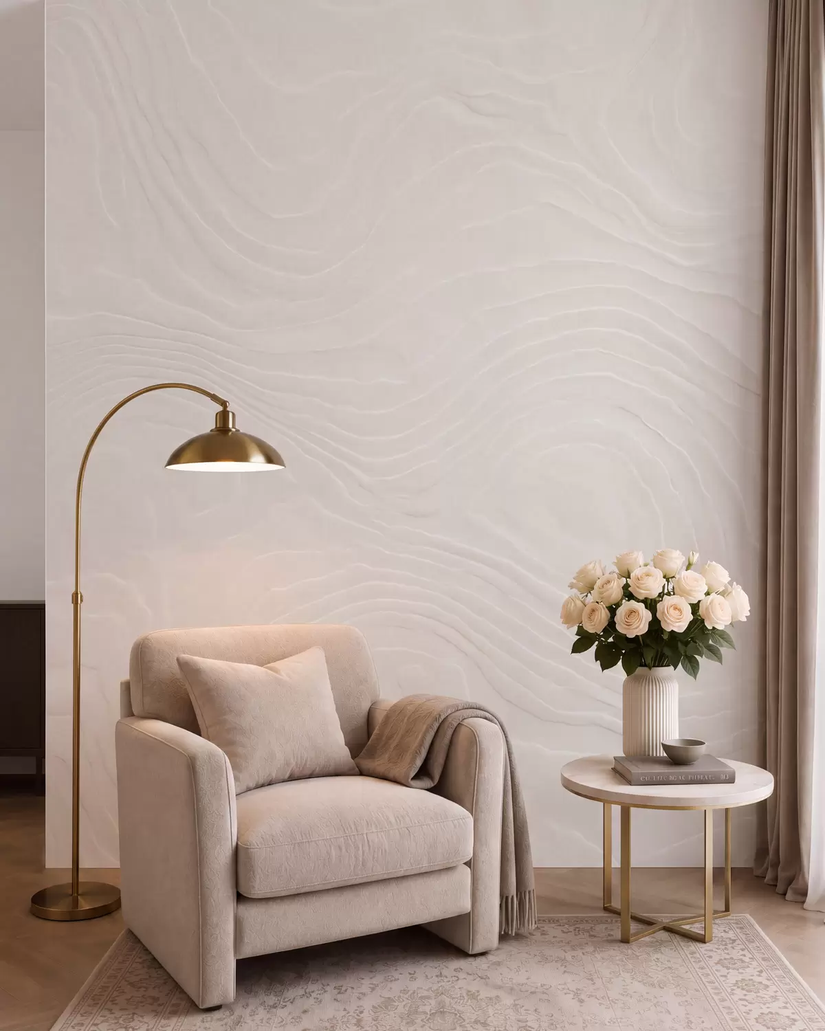 murais de parede Textura abstrata e leve, com linhas onduladas e fluidas e um efeito natural de gesso w10092