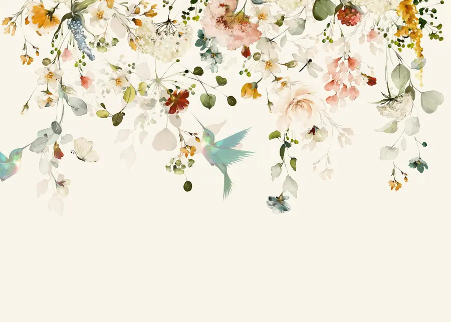 murais de parede flores e colibris u59610