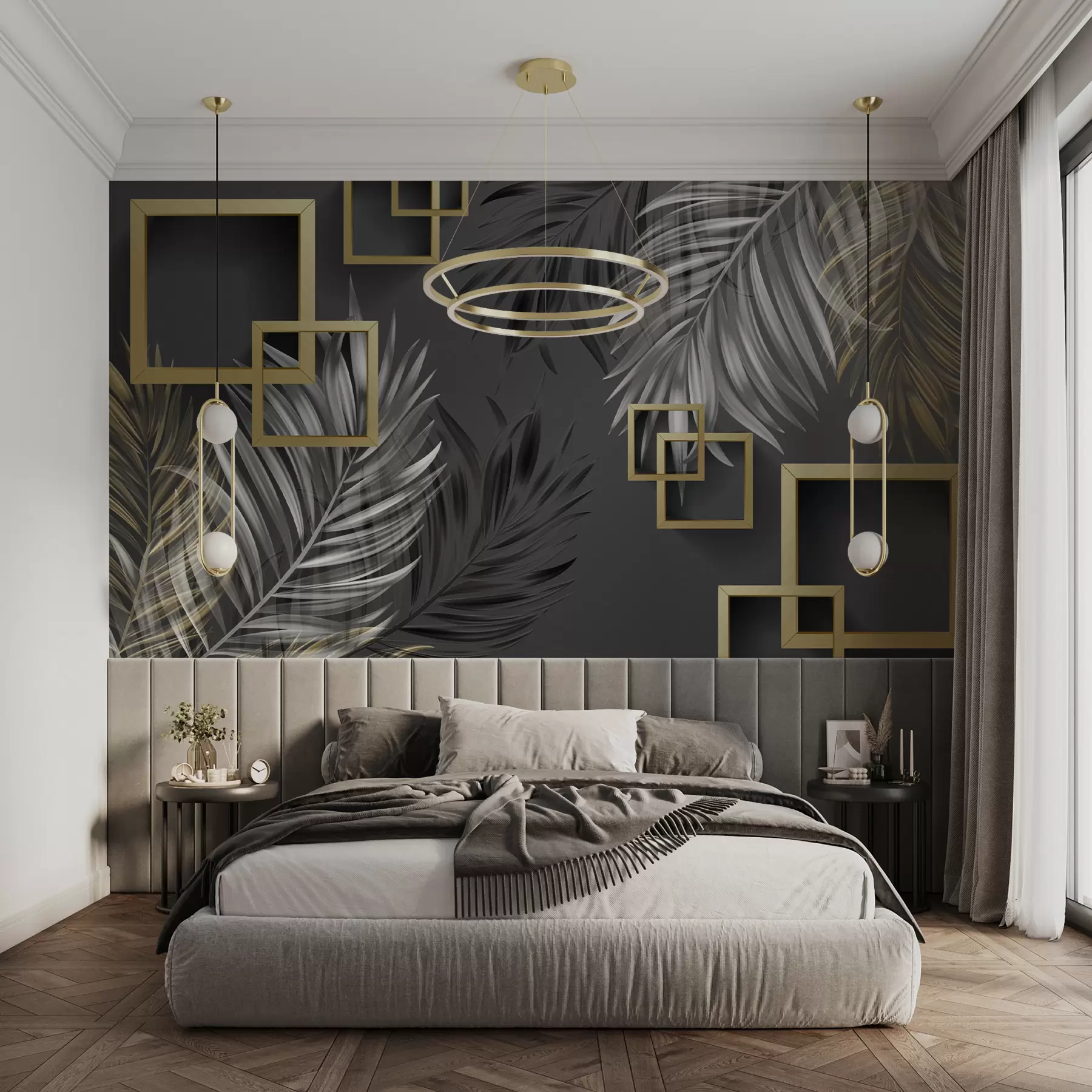 murais de parede Folhas de palmeira, quadrados u80469
