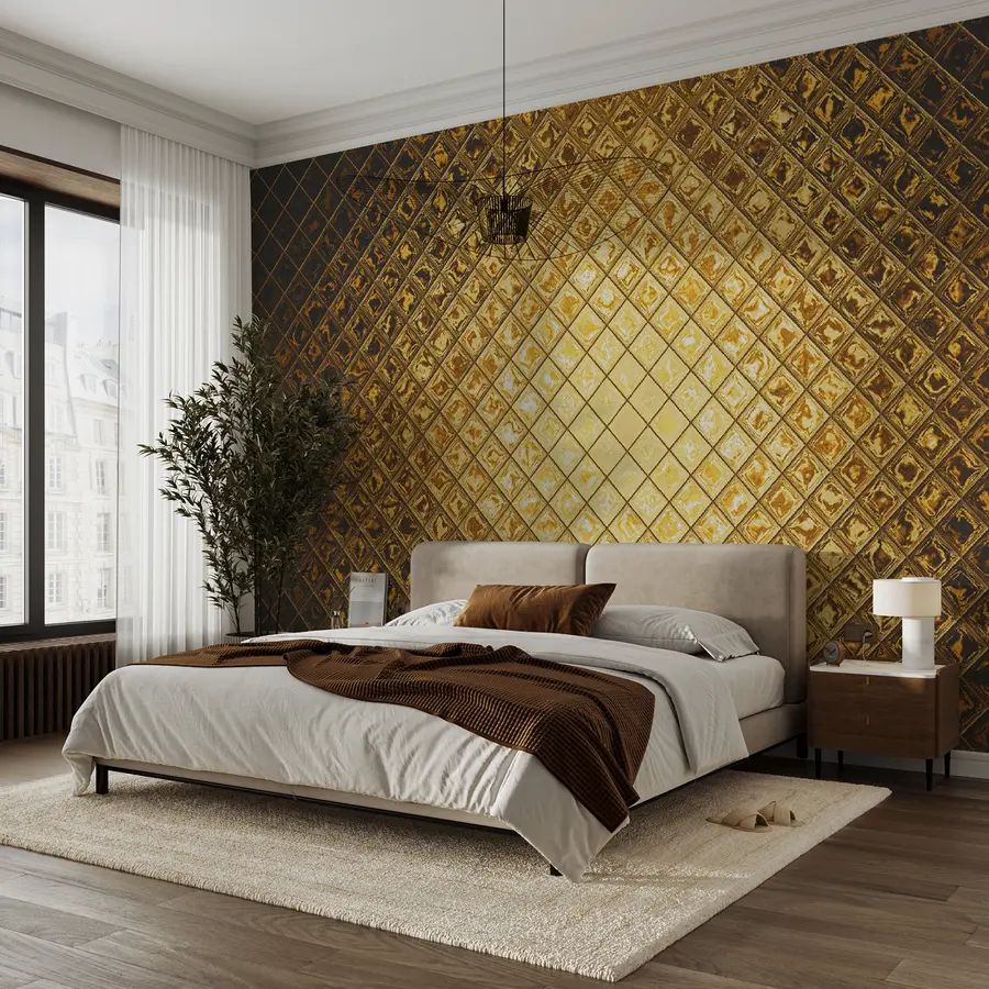 murais de parede Padrão de rectângulos castanhos e âmbar u23326