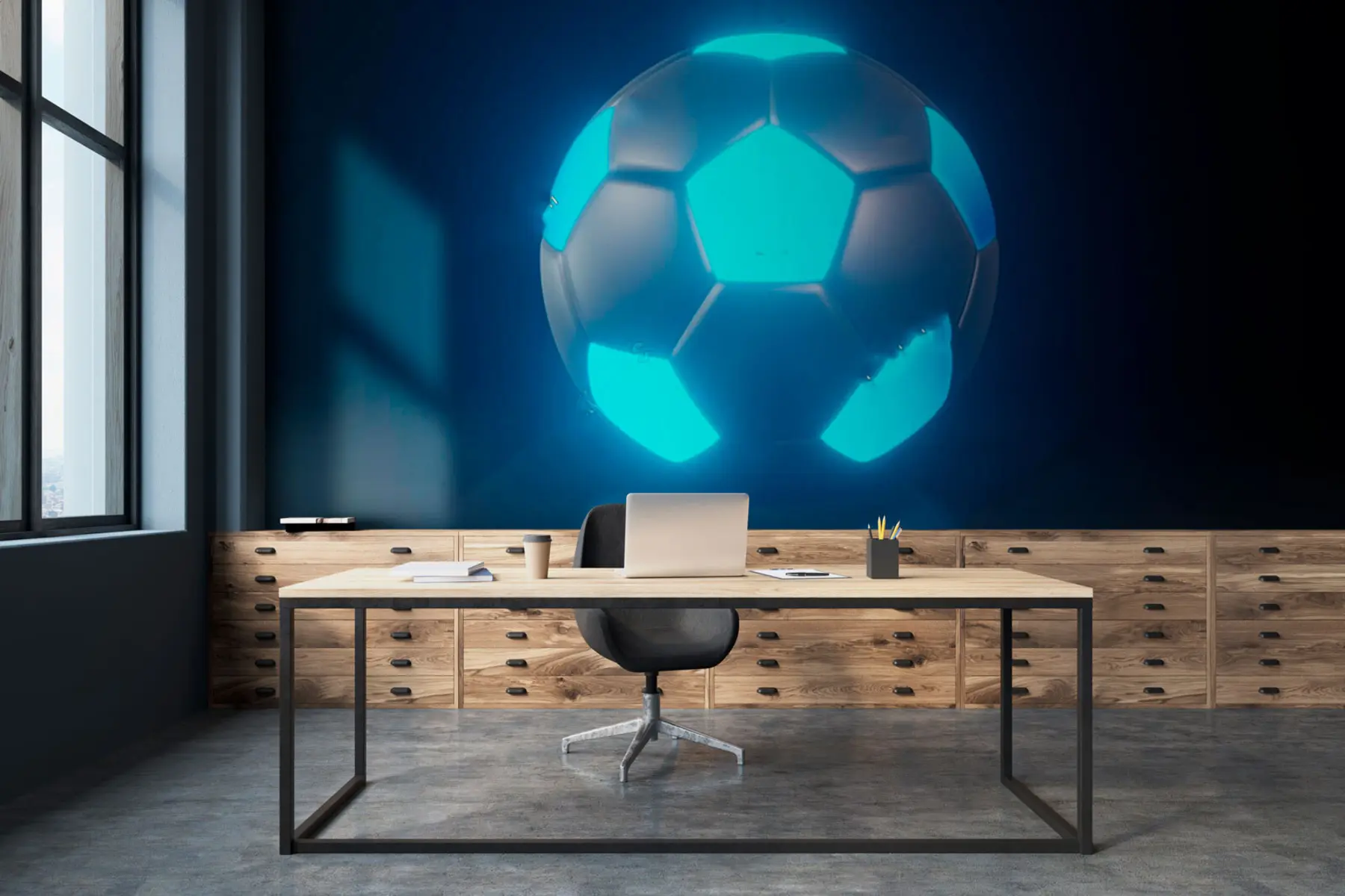 murais de parede Futebol com luz de fundo u72792
