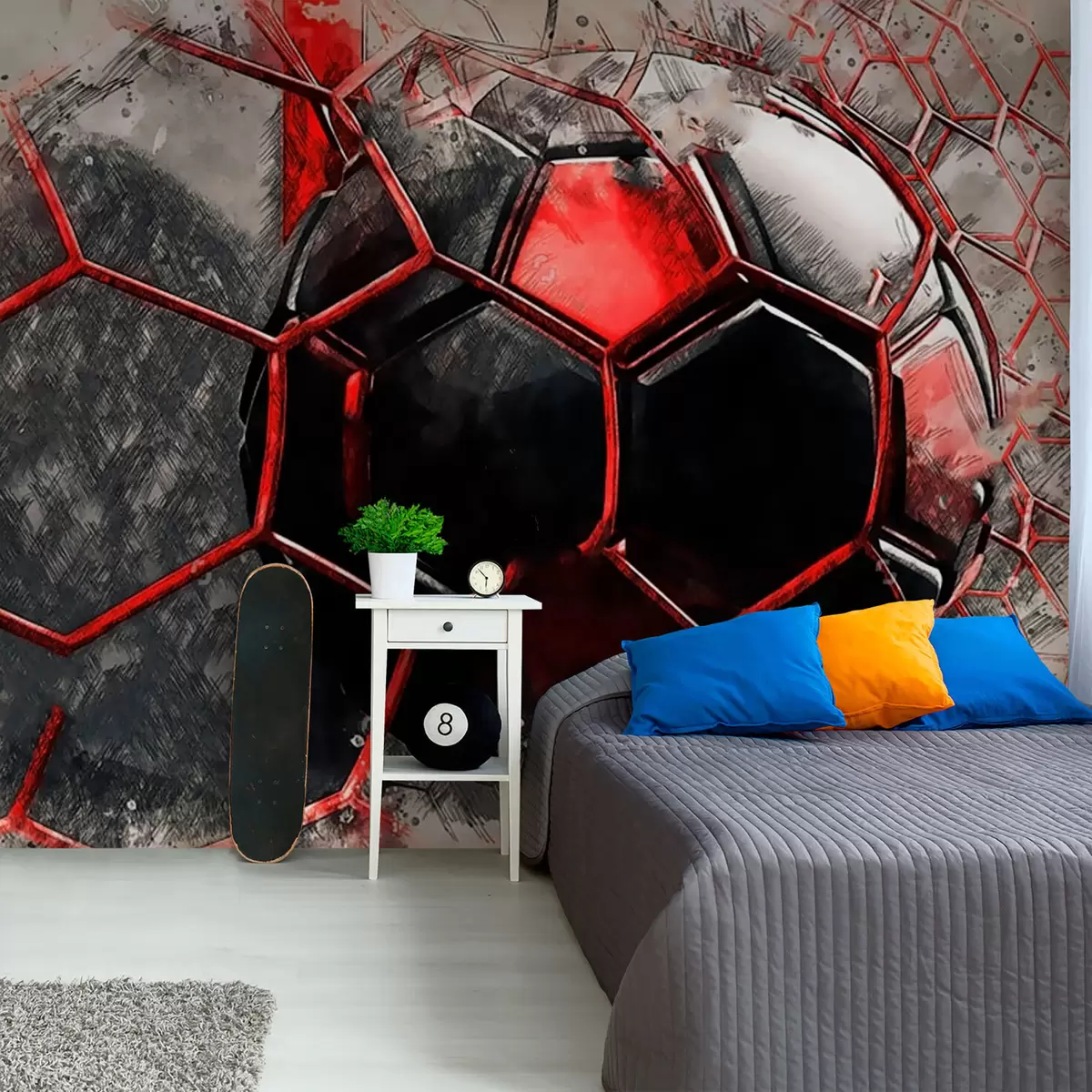 murais de parede Futebol em movimento vermelho u72803