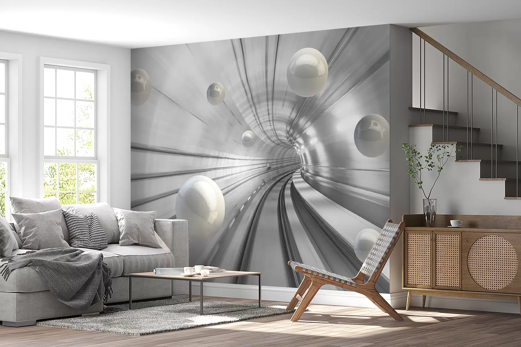 murais de parede Túnel com esferas brilhantes u17532