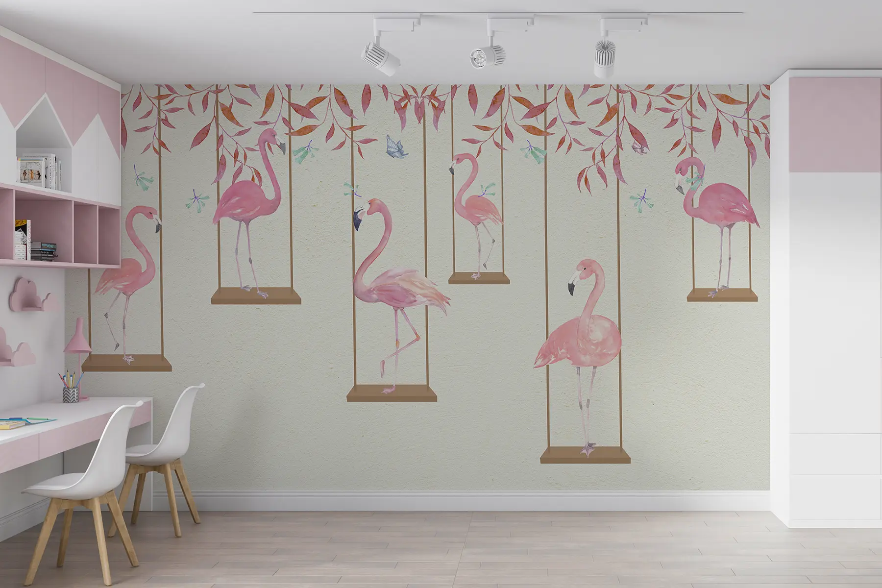 murais de parede Flamingos em um balanço u21345