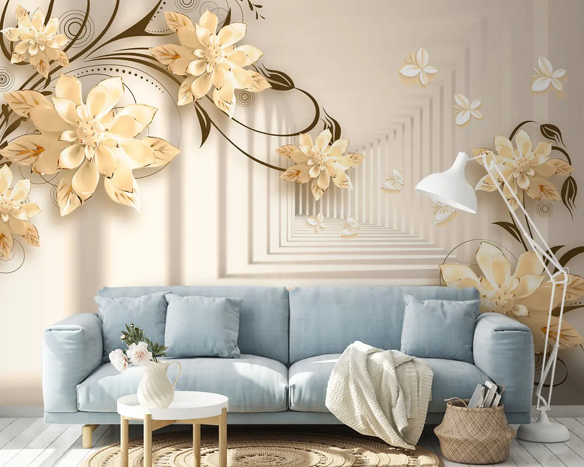 murais de parede Planta, branco e amarelo, túnel em tons pastel u21861v2