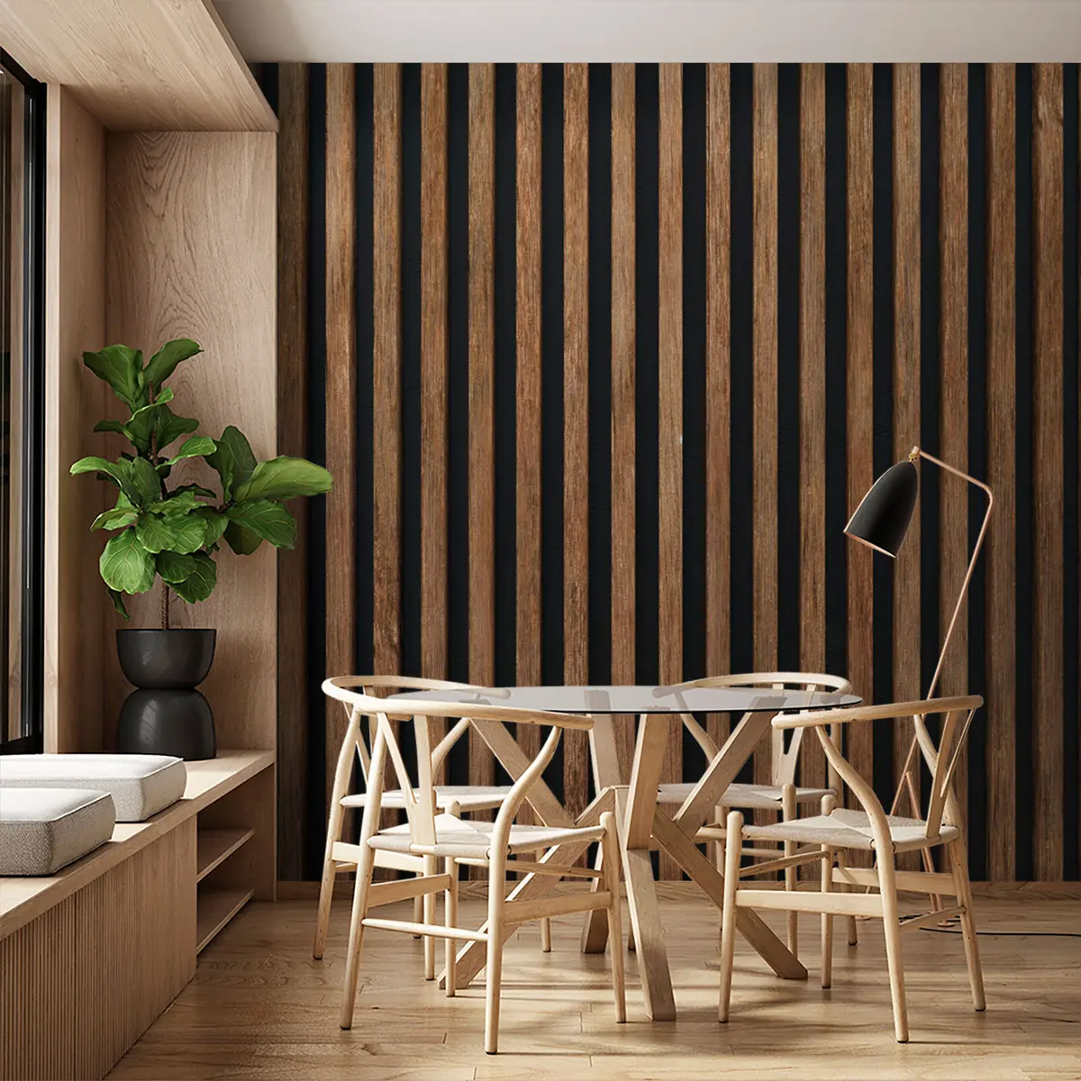 murais de parede Vigas de madeira em um fundo escuro u73670