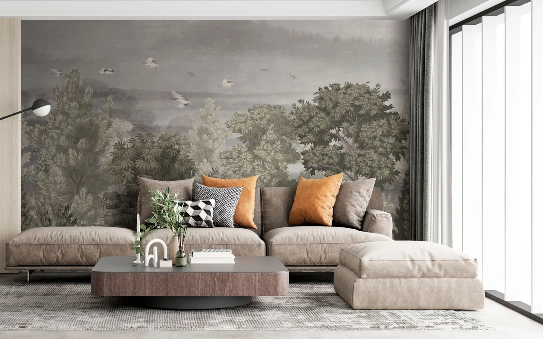 murais de parede Os guindastes voam sobre a floresta u73553