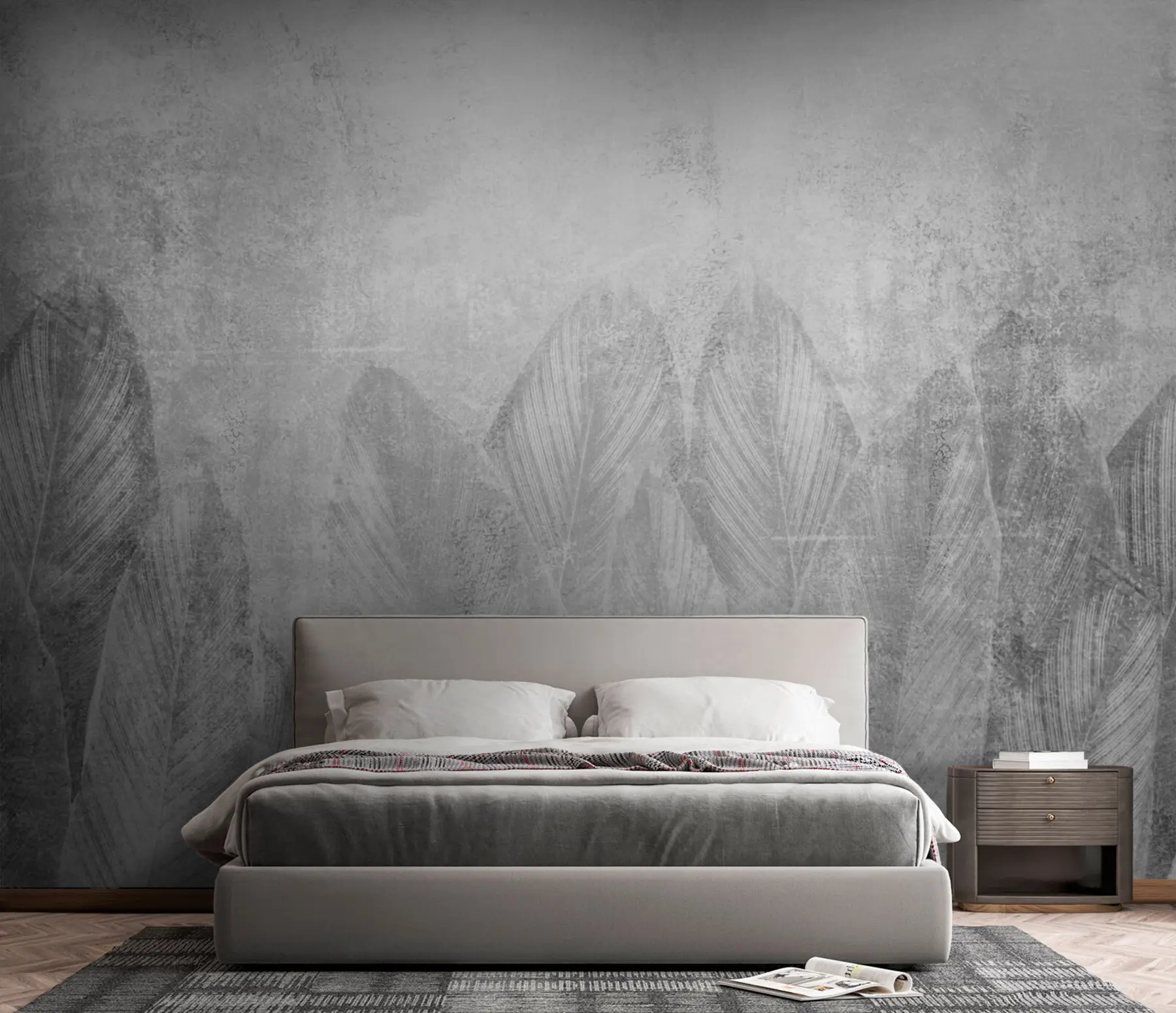 murais de parede Folhas de palmeira de decoração moderna em um fundo de concreto u73876