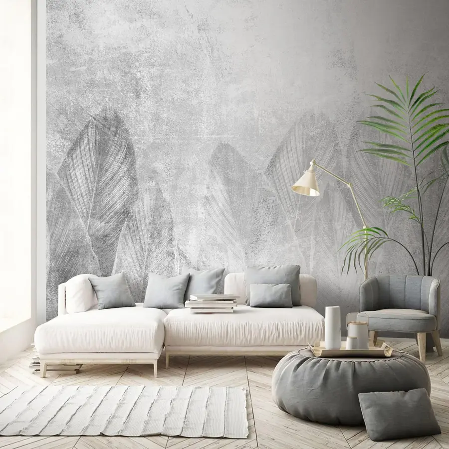 murais de parede Folhas de palmeira de decoração moderna em um fundo de concreto u73876