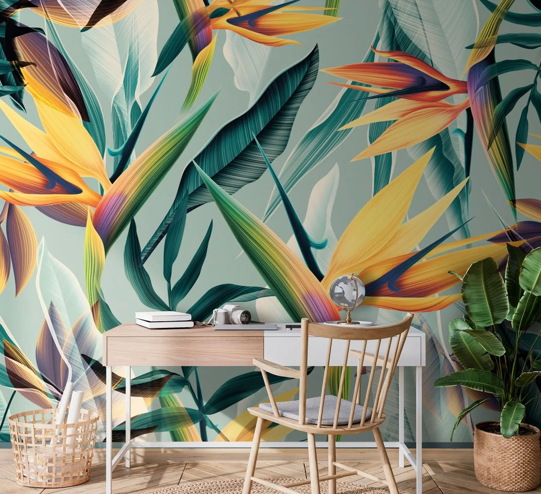 murais de parede Plantas tropicais da moda e folhas em cores brilhantes u73960