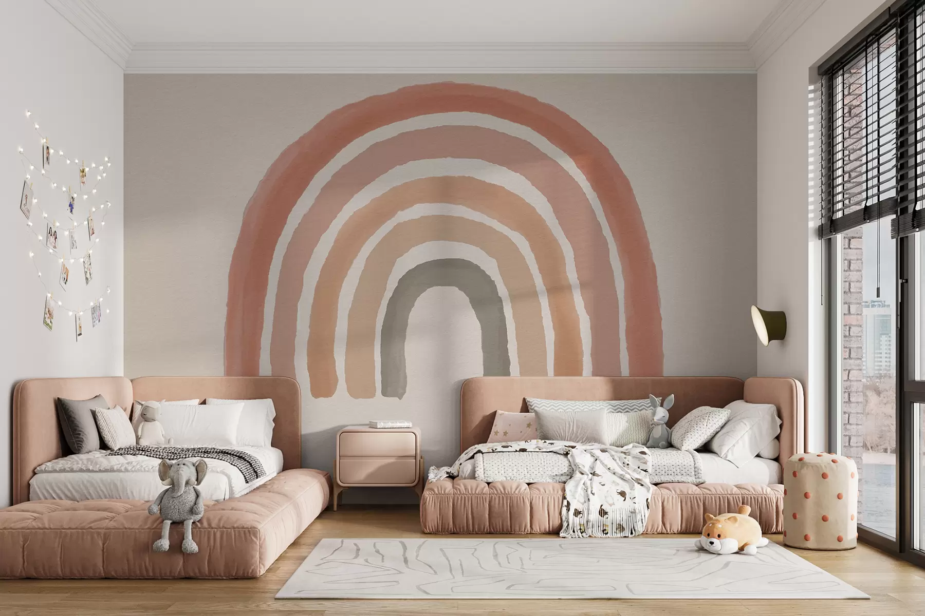 murais de parede papel de parede estilo boho: pêssego coral, arco-íris rosa. Parede Arco-Íris Pastel Rosa u93566
