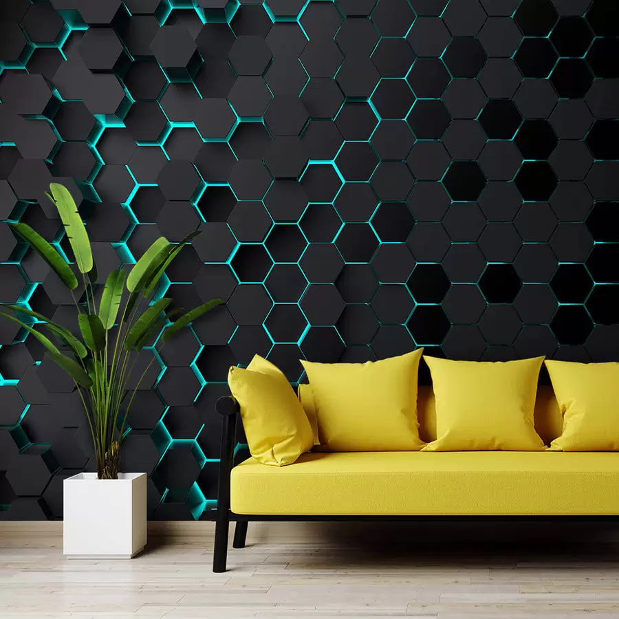 murais de parede "Hexágono turquesa preto" u93618