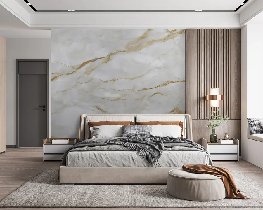murais de parede Mármore branco com linhas bege u93433