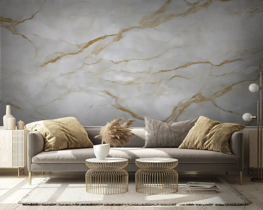murais de parede Mármore branco com linhas bege u93433