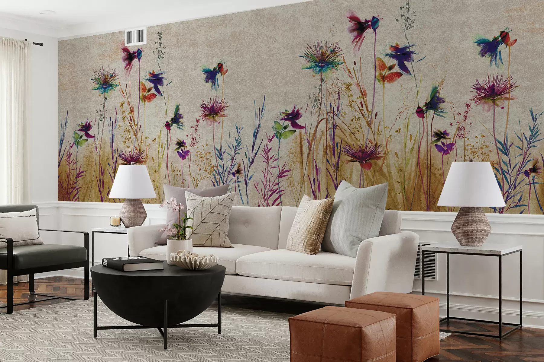 murais de parede Flores altas incomuns em um fundo bege u93672