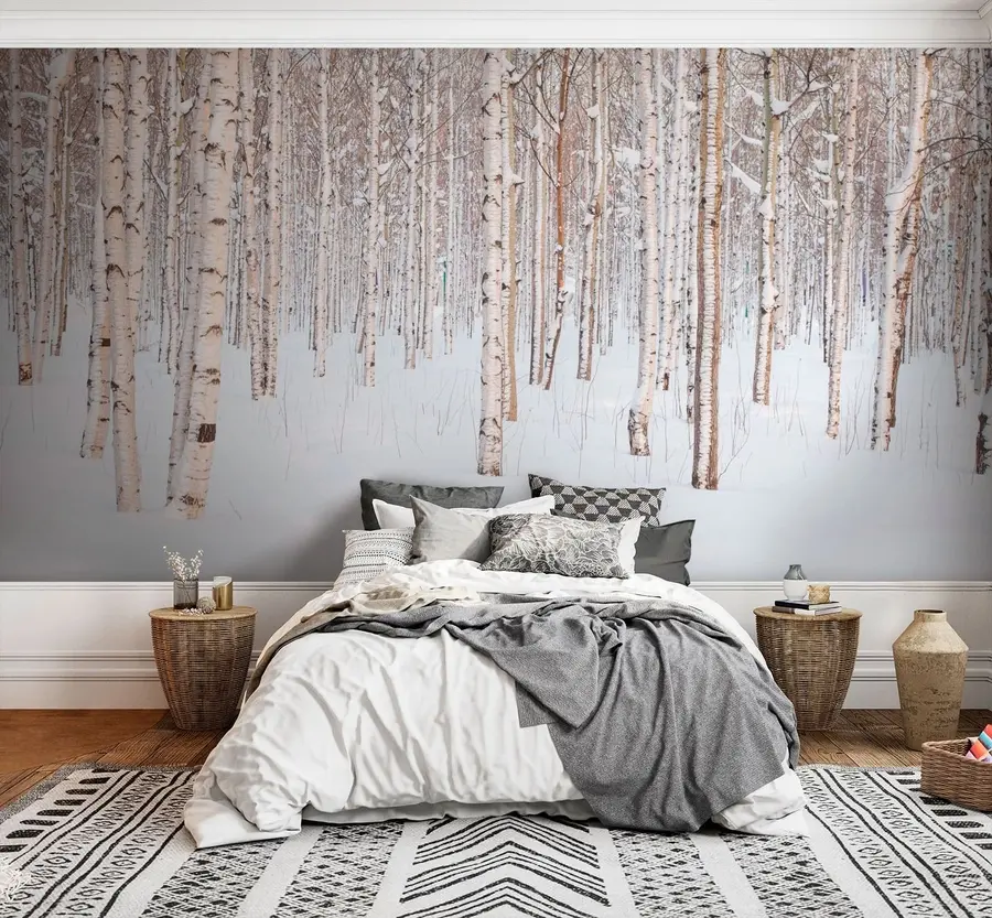 murais de parede Floresta de bétulas na neve u74232