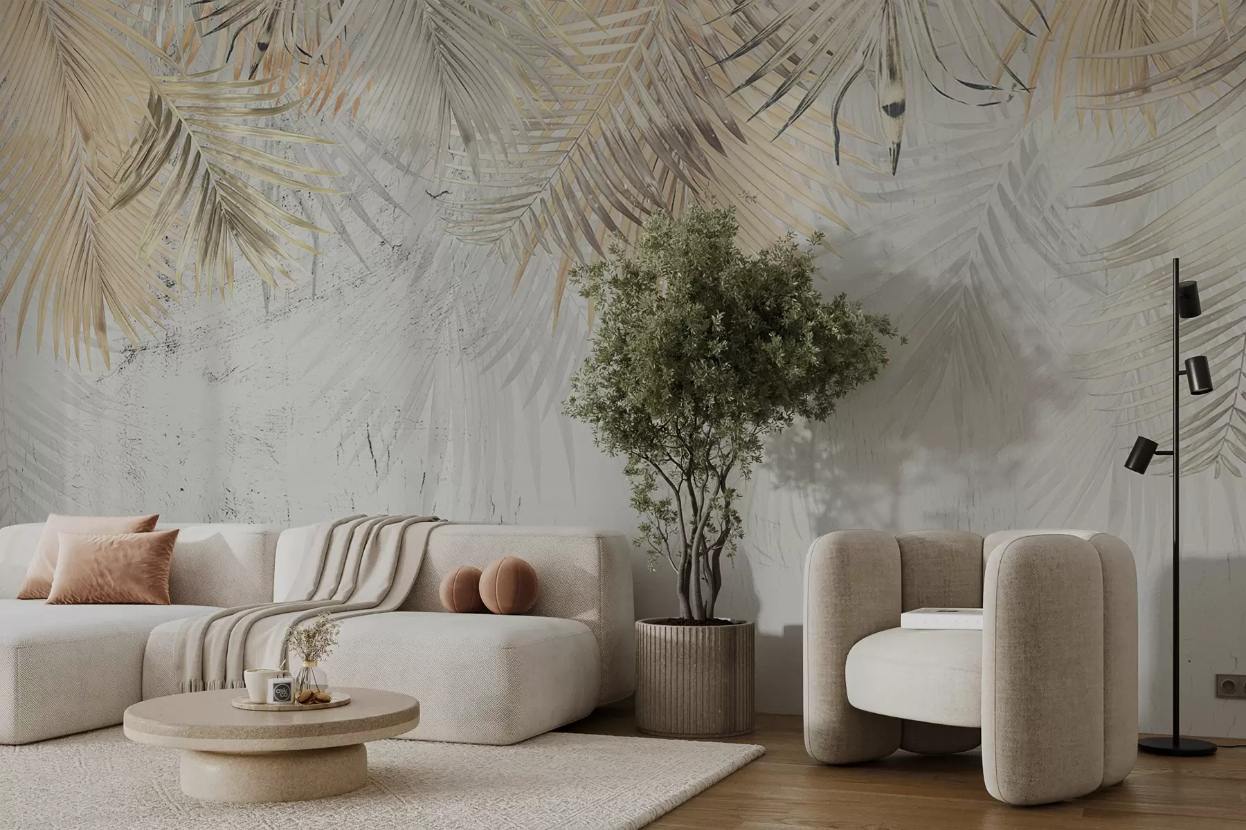 murais de parede Folhas tropicais claras no estilo do grunge u93843