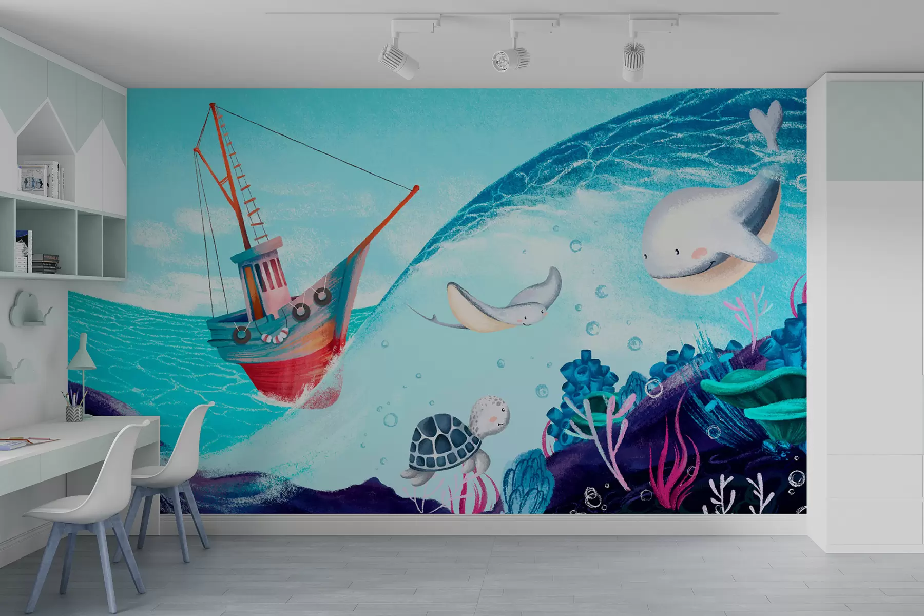 murais de parede Mundo subaquático com animais marinhos u78694