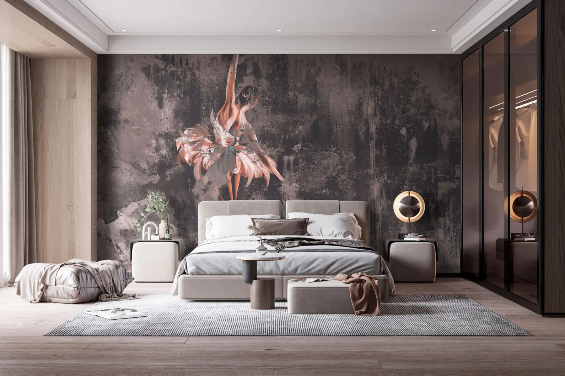 murais de parede Silhueta de bailarina com elementos de aquarela u78697