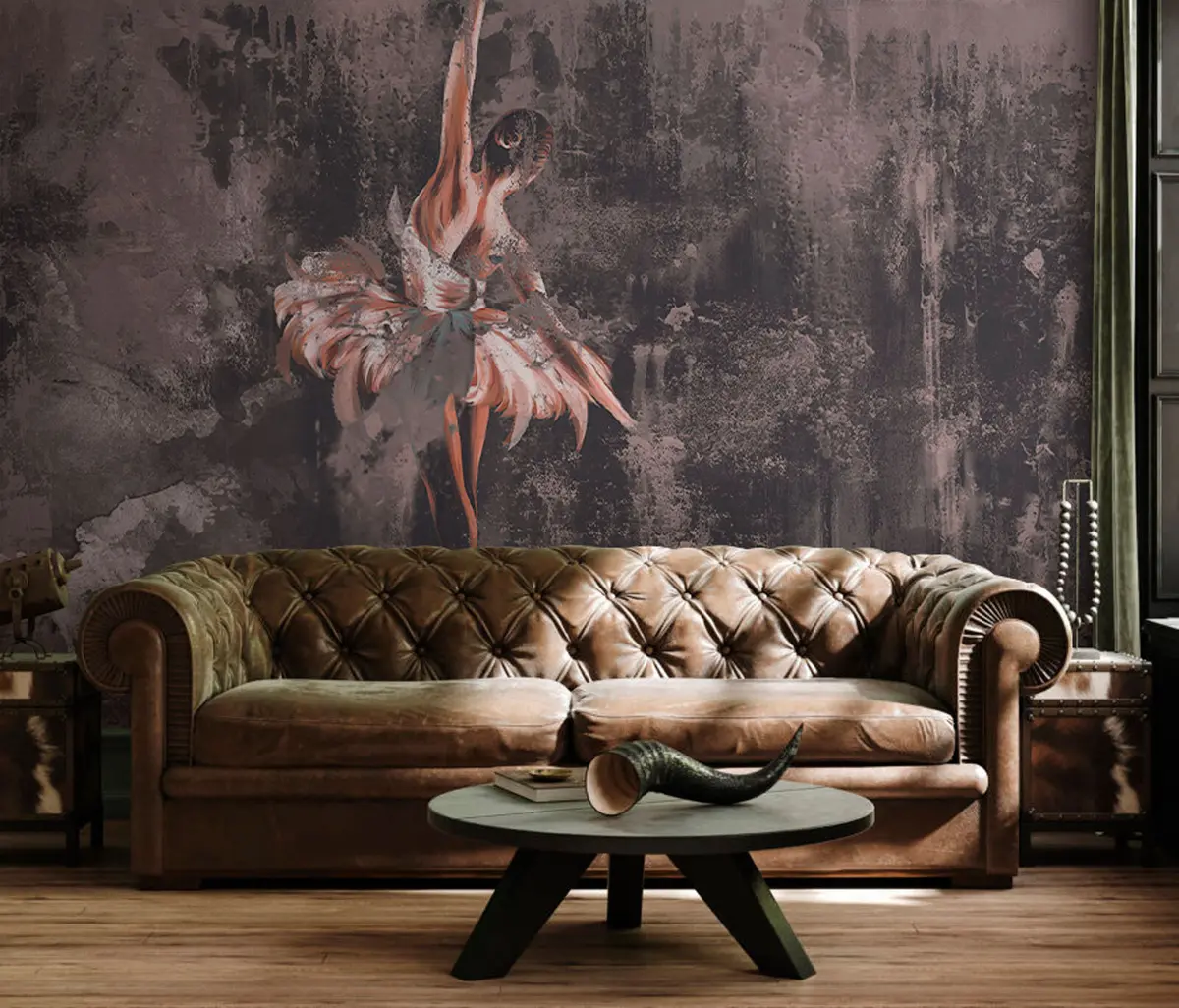 murais de parede Silhueta de bailarina com elementos de aquarela u78697