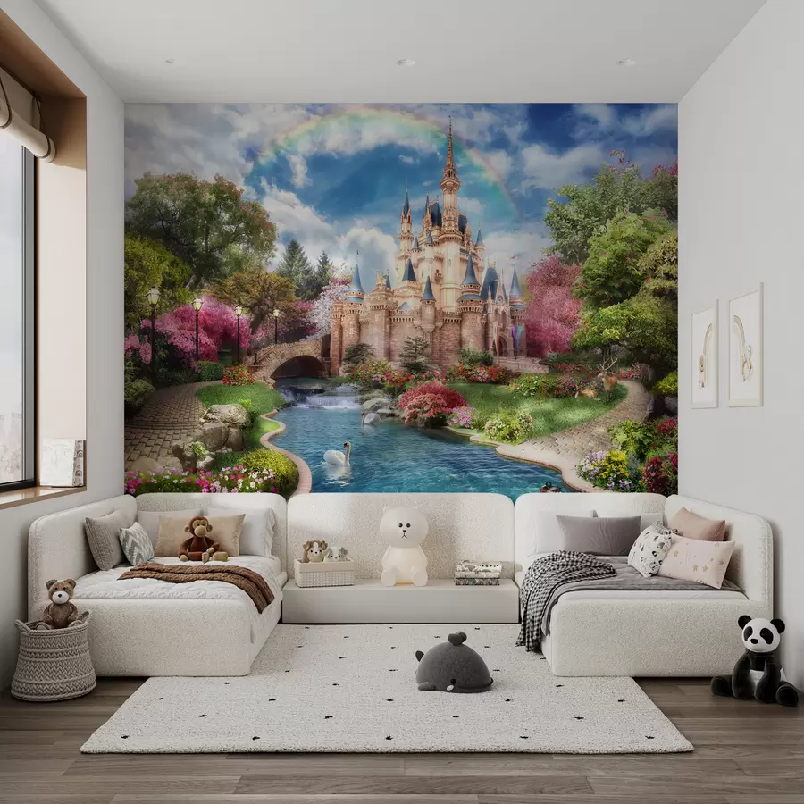 murais de parede Arco-íris sobre o castelo de conto de fadas u61850