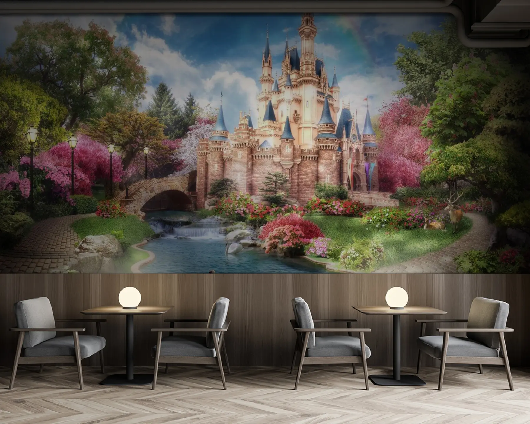 murais de parede Arco-íris sobre o castelo de conto de fadas u61850