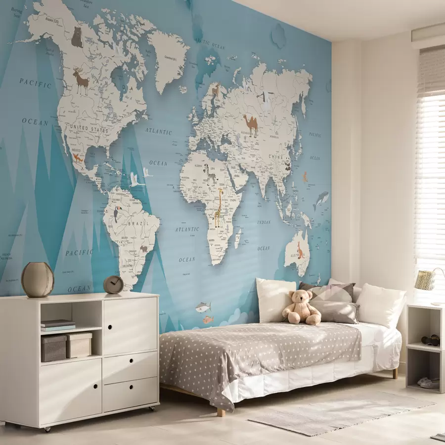 murais de parede Mapa do mundo no fundo das montanhas u79831