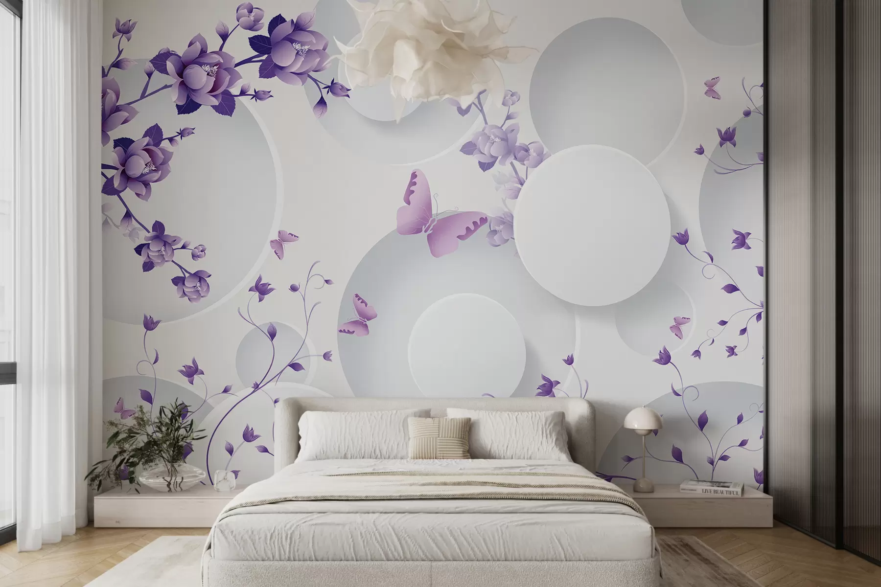 murais de parede Formas 3D com flores e borboletas u74482