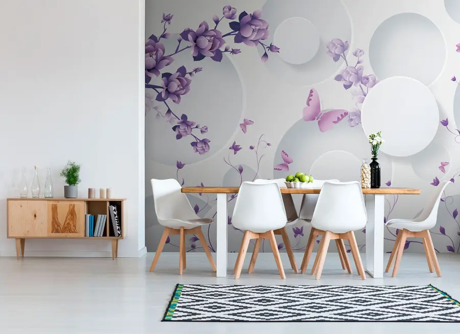 murais de parede Formas 3D com flores e borboletas u74482