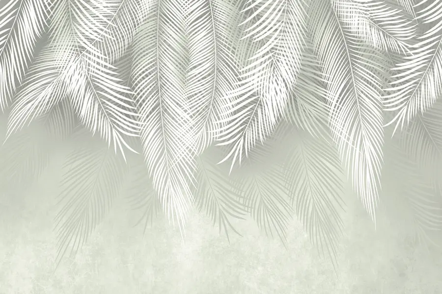 murais de parede Palmas brancas de galhos sobre um fundo verde u74489