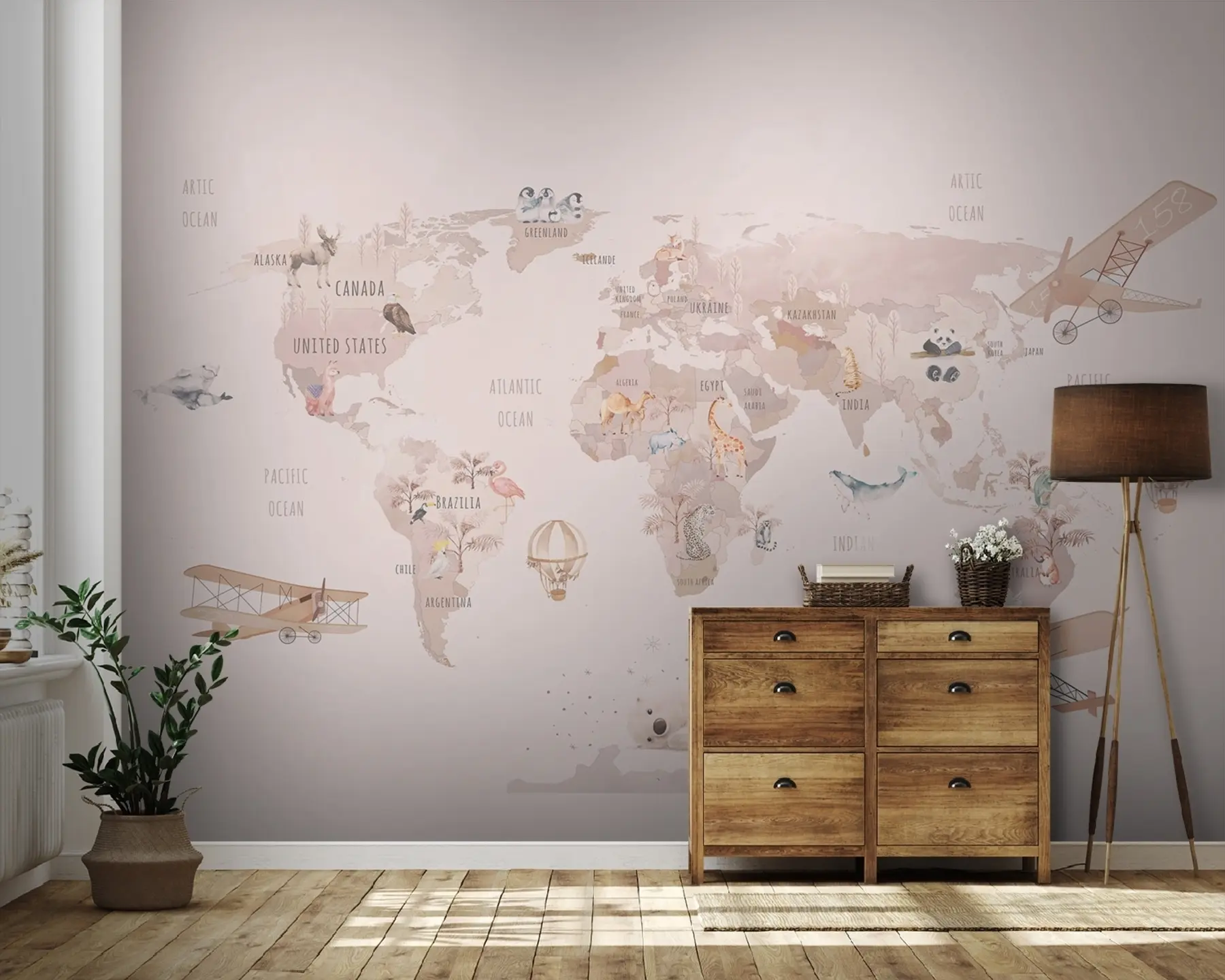 murais de parede Mapa mundi para meninas u93908
