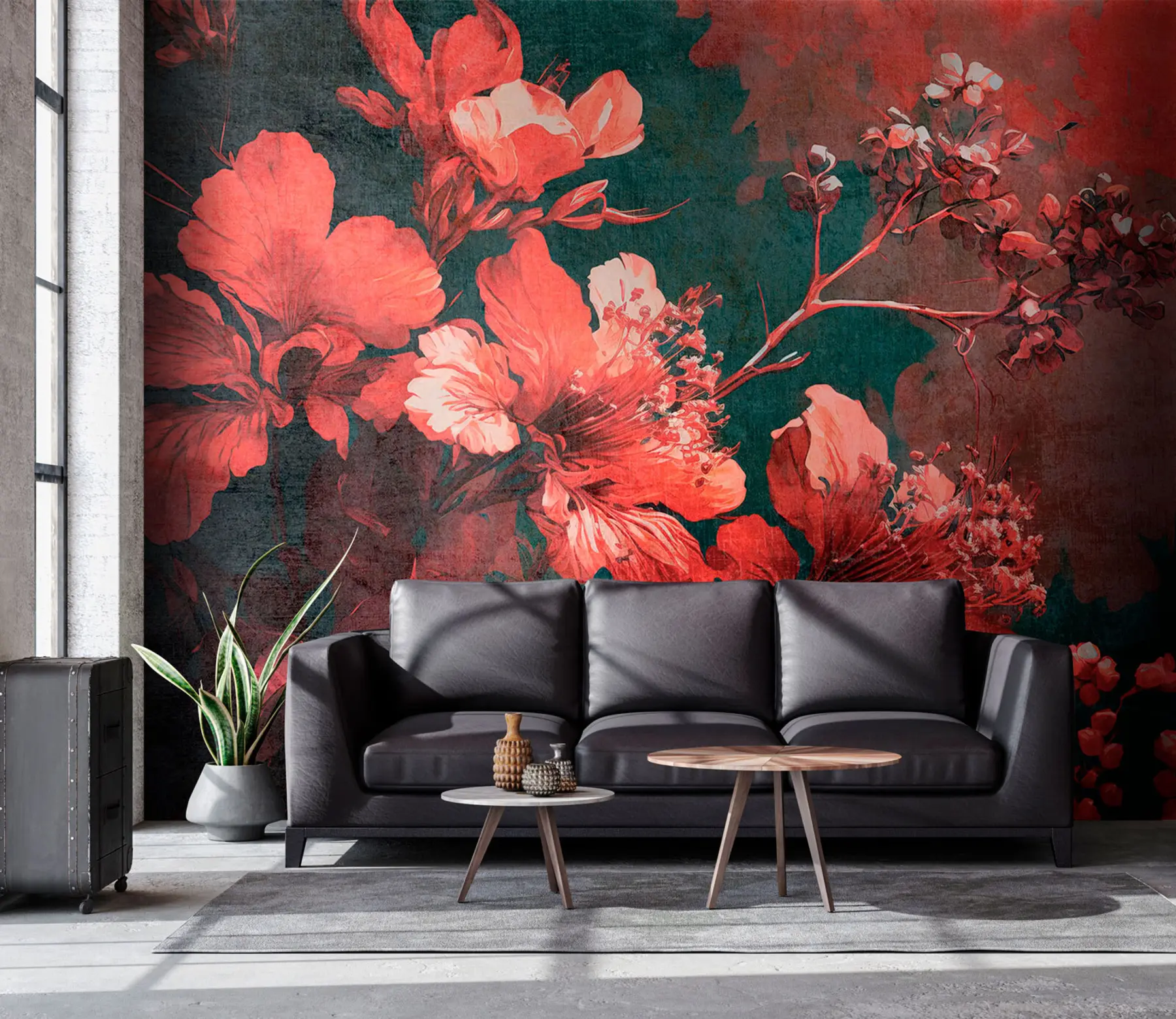 murais de parede Flores vermelhas no estilo grunge u74766