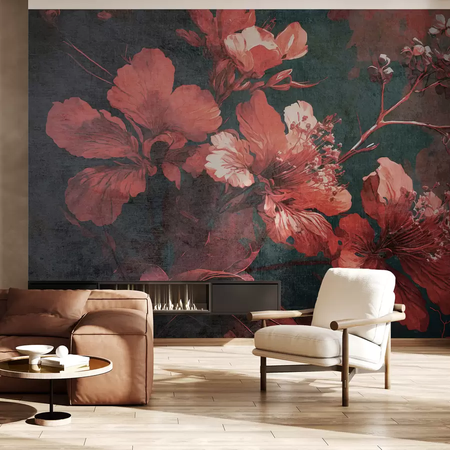 murais de parede Flores vermelhas no estilo grunge u74766
