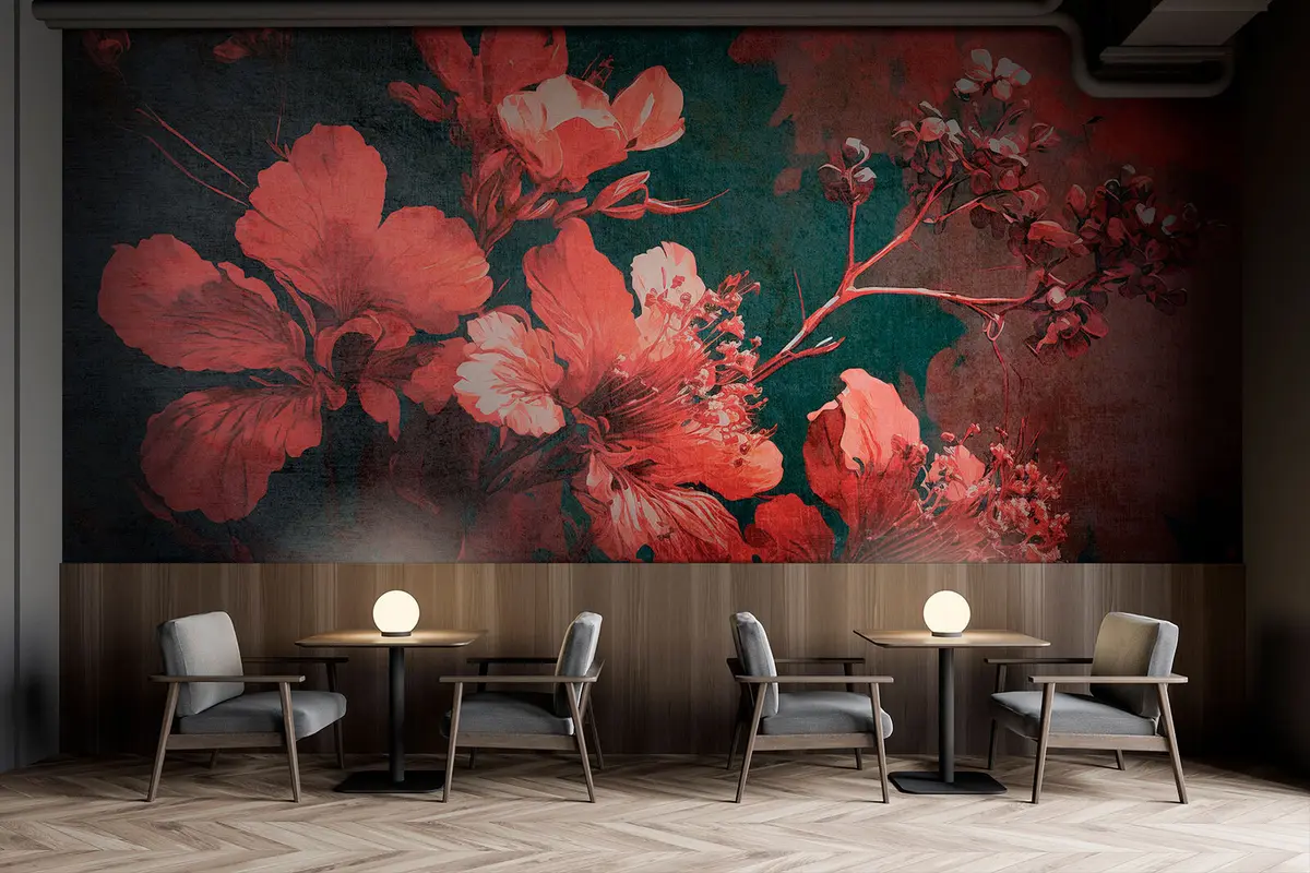 murais de parede Flores vermelhas no estilo grunge u74766